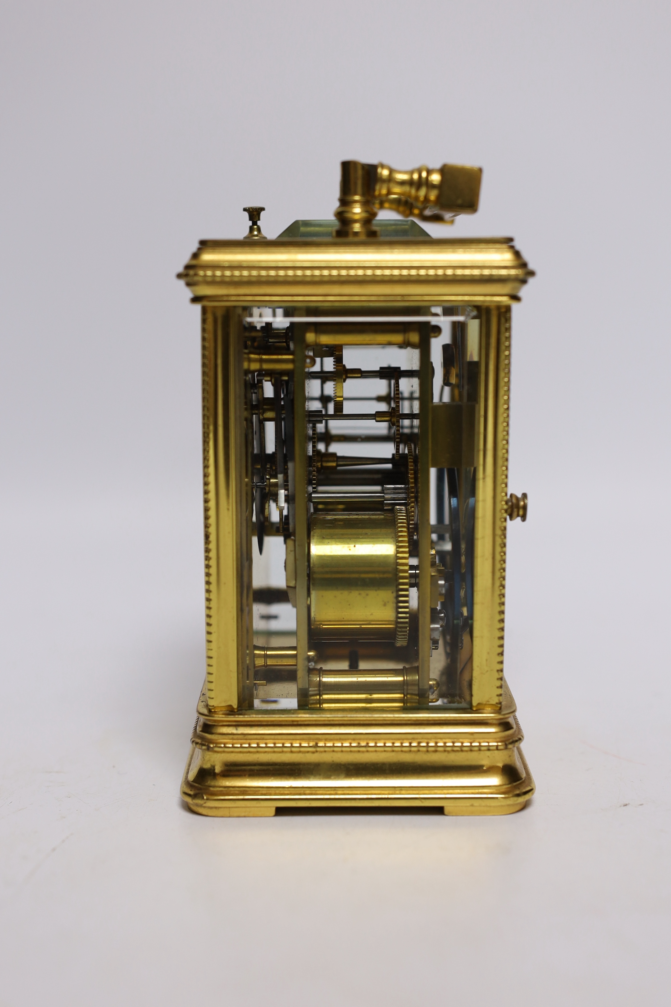 An early 20th century brass repeating carriage clock, 15cm